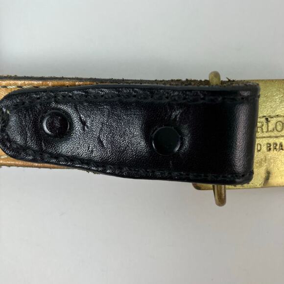 Barlow Vintage Belt Brass Buckle with Dog Black Leather Hunting Retro Sz XS-S - Picture 10 of 16